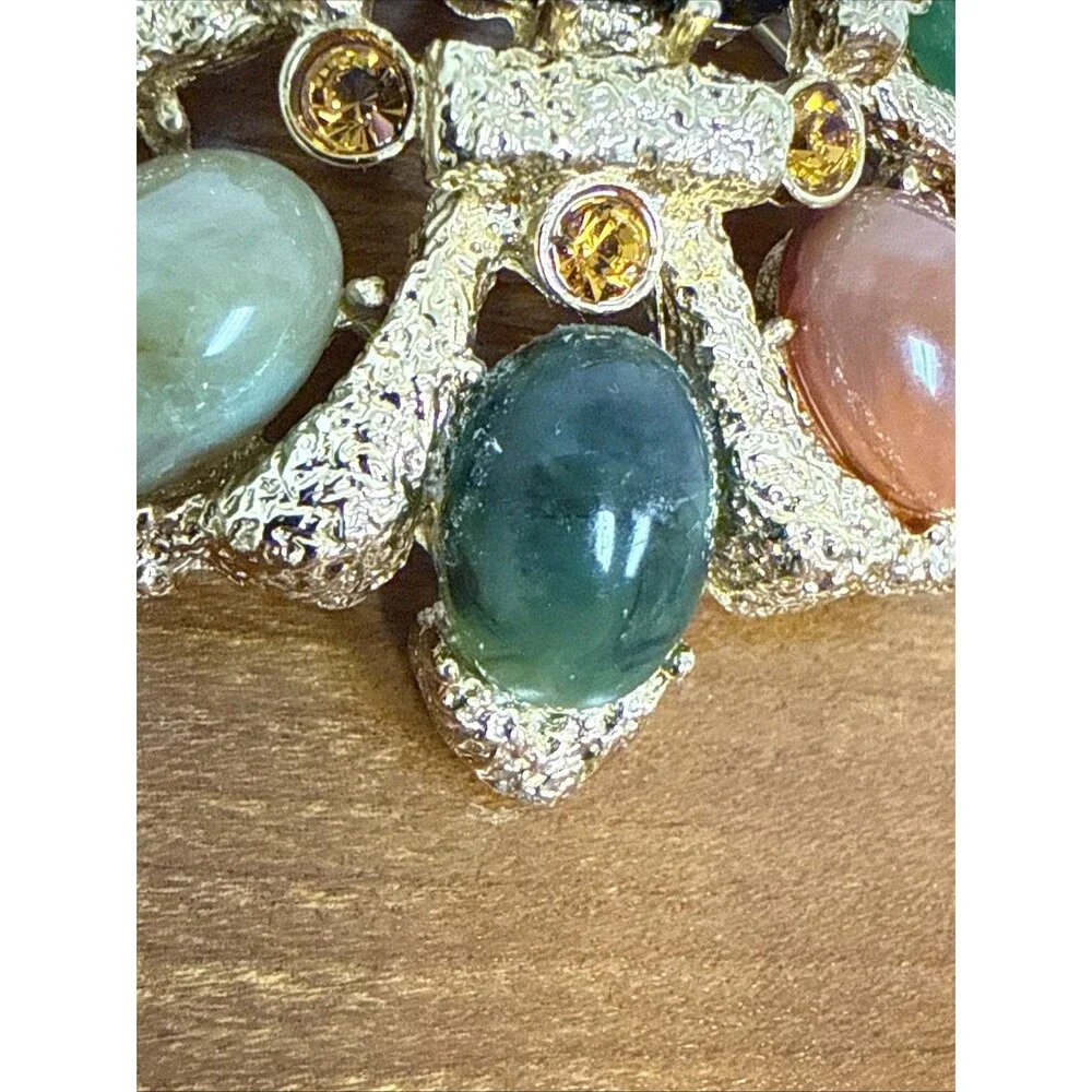 Joan Rivers Gold Tone Multicolor Cabochon Statement Brooch Mogul Maltese Cross